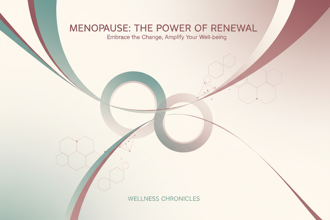 Abstract wellness design featuring flowing organic shapes in calming tones, representing strength, vitality, and health during menopause